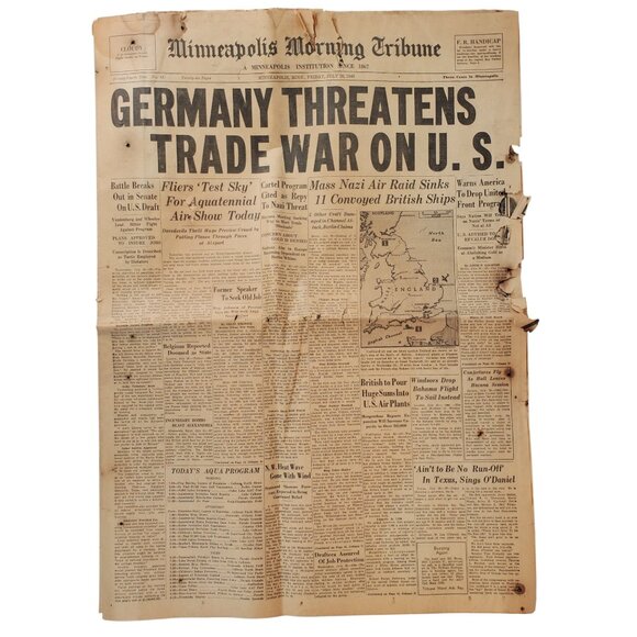 VTG Complete MPLS Tribune Newspaper July 26, 1940 Germany Threatens Trade War... - Picture 2 of 16